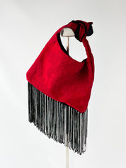 Handmade in Italy Crimson Brocade Fringe Knotted Mini Bag